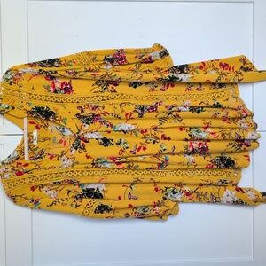 Egs Bright Yellow Boho Floral Printed Peasant Blouse Size Small